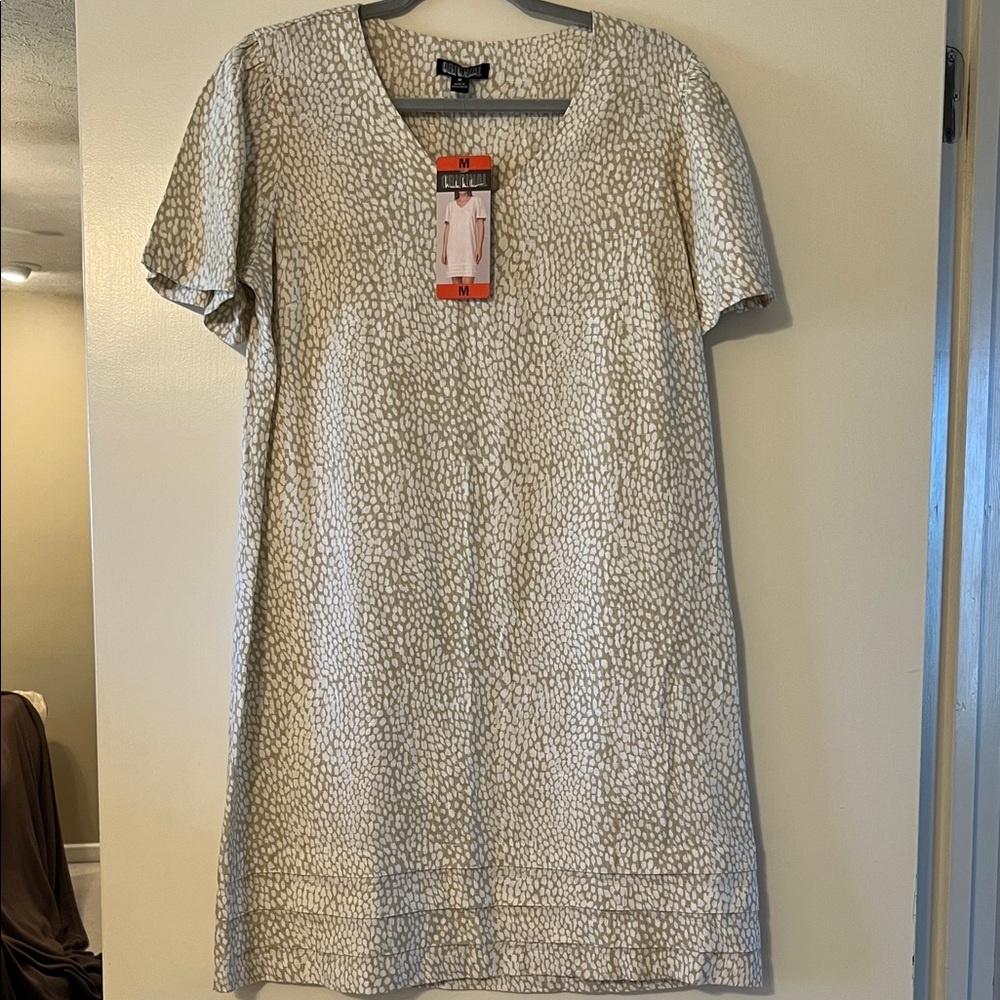 Nicole Miller Neutral V-Neck Shift Dress